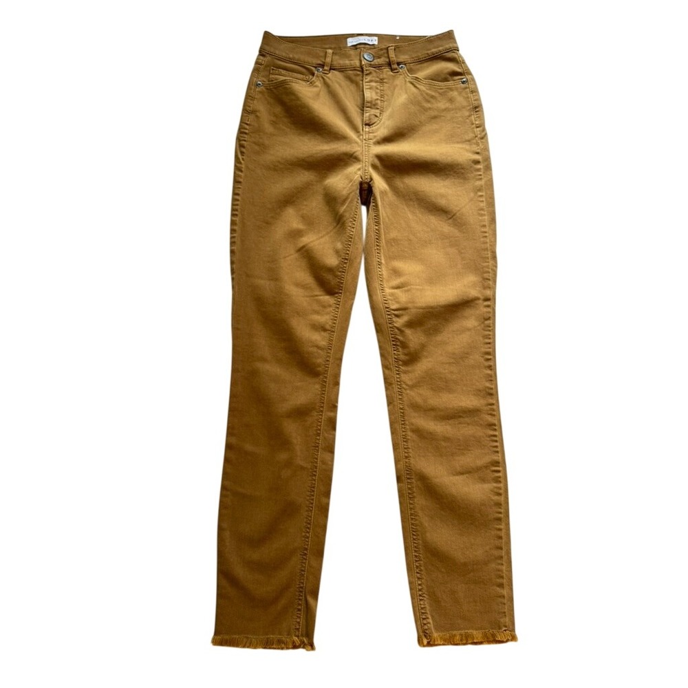 LOFT Mustard Yellow High Waist Skinny Crop Raw Hem Jeans 26 2 330NC1 - Picture 3 of 12
